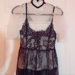Black lace see through dress